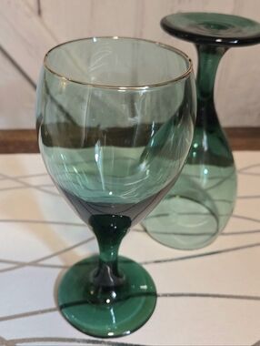 VTG: Libbey Juniper Green Teardrop Wine Goblets